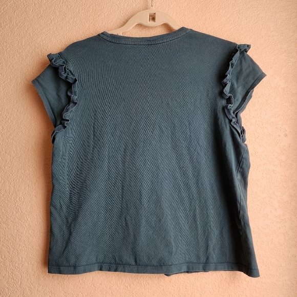 A New Day green ruffle detail short sleeve Shirt Size M - Picture 2 of 9